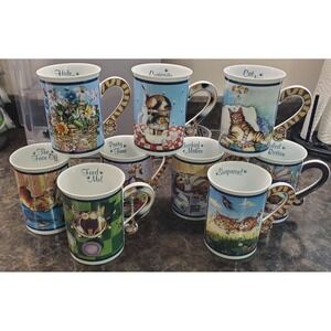 Danbury Mint Comical Cat Mugs Gary Patterson Set Of 9 Curiosity Cat Lover EUC